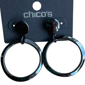 Chico's Black-Gray Bantly Hoop Earrings, New with Tags